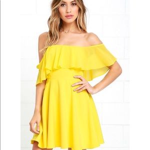 Flutter On By Yellow off the shoulder skater dress
